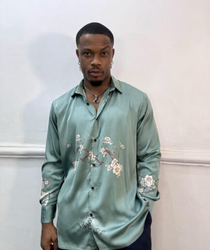 Sage Green Floral Silk Shirt